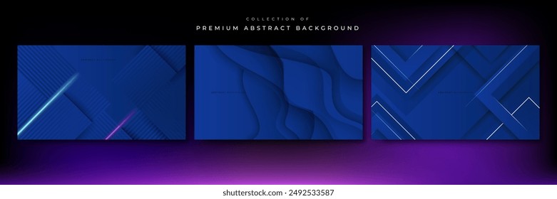 Set of three blue background with modern corporate concept, suit for presentation design, business card, technology banner and more