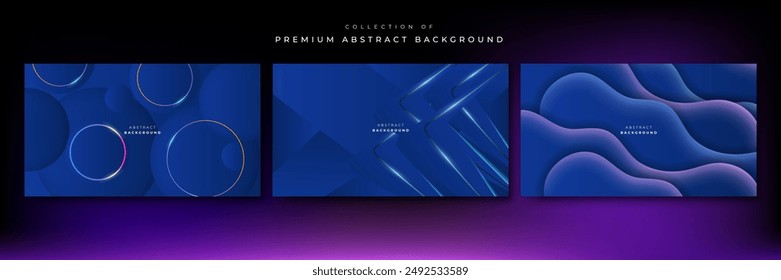 Set of three blue background with modern corporate concept, suit for presentation design, business card, technology banner and more