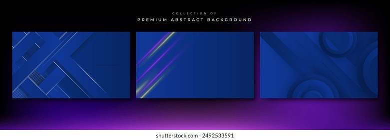 Set of three blue background with modern corporate concept, suit for presentation design, business card, technology banner and more