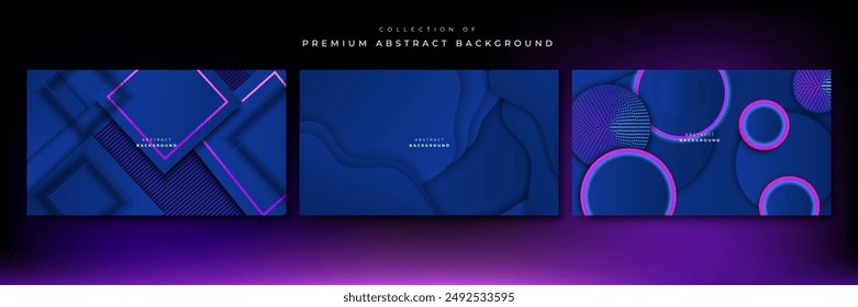 Set of three blue background with modern corporate concept, suit for presentation design, business card, technology banner and more