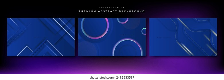 Set of three blue background with modern corporate concept, suit for presentation design, business card, technology banner and more