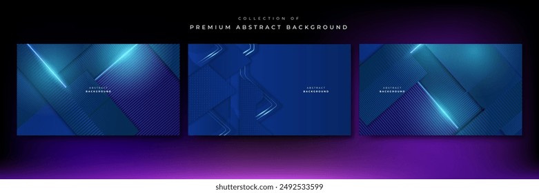 Set of three blue background with modern corporate concept, suit for presentation design, business card, technology banner and more