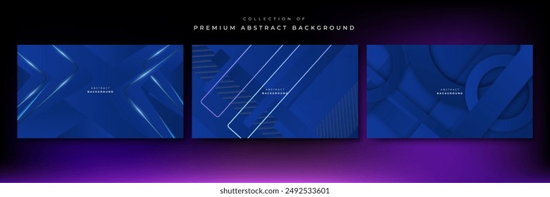 Set of three blue background with modern corporate concept, suit for presentation design, business card, technology banner and more