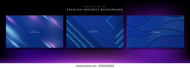 Set of three blue background with modern corporate concept, suit for presentation design, business card, technology banner and more