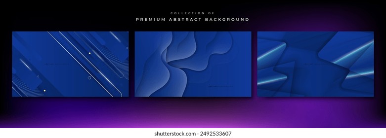 Set of three blue background with modern corporate concept, suit for presentation design, business card, technology banner and more