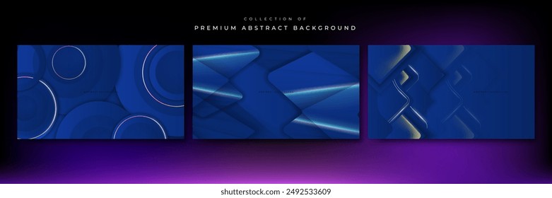 Set of three blue background with modern corporate concept, suit for presentation design, business card, technology banner and more