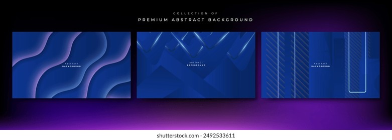 Set of three blue background with modern corporate concept, suit for presentation design, business card, technology banner and more