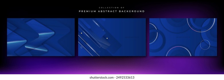 Set of three blue background with modern corporate concept, suit for presentation design, business card, technology banner and more