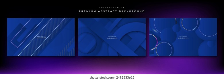 Set of three blue background with modern corporate concept, suit for presentation design, business card, technology banner and more