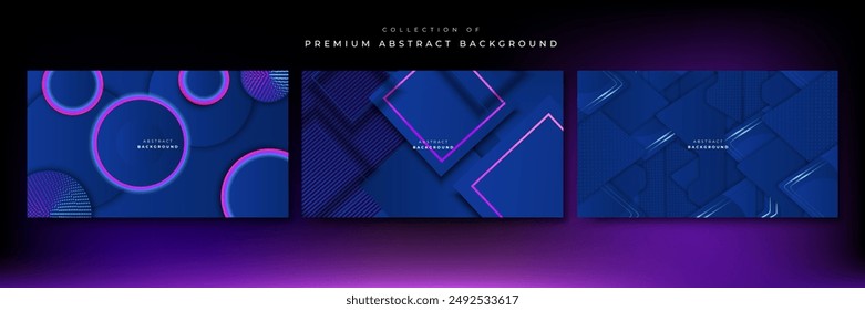 Set of three blue background with modern corporate concept, suit for presentation design, business card, technology banner and more