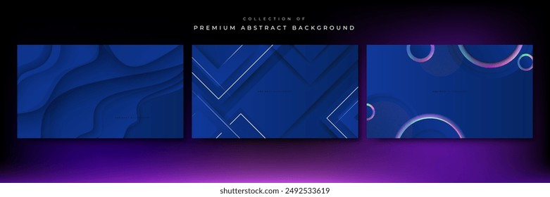 Set of three blue background with modern corporate concept, suit for presentation design, business card, technology banner and more