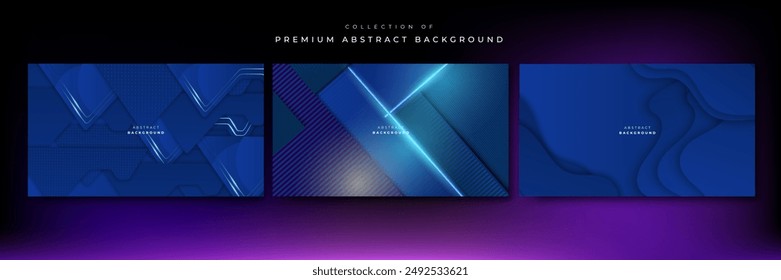 Set of three blue background with modern corporate concept, suit for presentation design, business card, technology banner and more