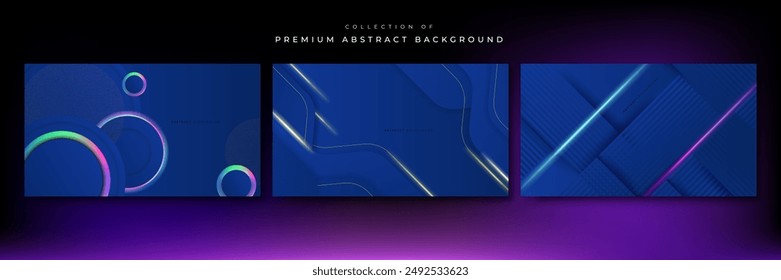 Set of three blue background with modern corporate concept, suit for presentation design, business card, technology banner and more