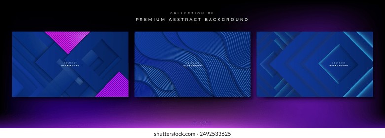 Set of three blue background with modern corporate concept, suit for presentation design, business card, technology banner and more