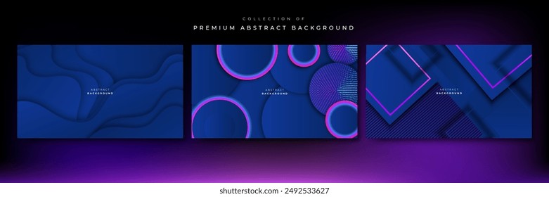 Set of three blue background with modern corporate concept, suit for presentation design, business card, technology banner and more