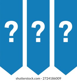 Um conjunto de três banners azuis, cada um com um ponto de interrogação branco. Ideal para fins promocionais ou informativos.