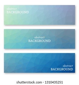 Set of three blue banners in low poly art style. Background with place for your text. Vector illustration