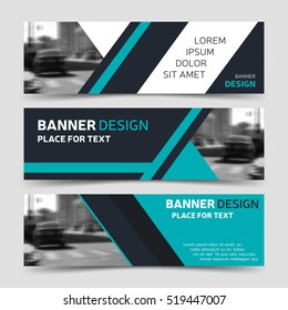 Set of three blue horizontal business banner templates. Vector corporate identity design, modern abstract background layout, eps10