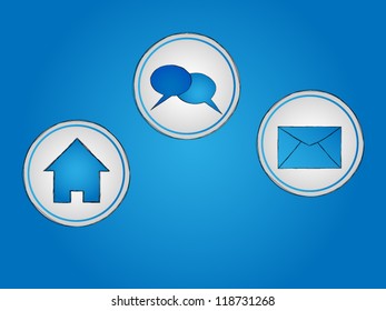 Set of three blue icons