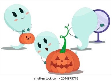 set of three blue little halloween ghosts ready for the holiday