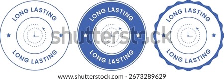Set of three blue "Long Lasting" badges with a clock icon