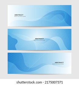 Set of three blue wide background with abstract geometric element. Vector illustration for social media cover, web banner, cover header, business backdrop