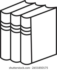 Ícone de conjunto de três livros representando uma série de volumes, enciclopédia ou currículo de curso com fundo transparente