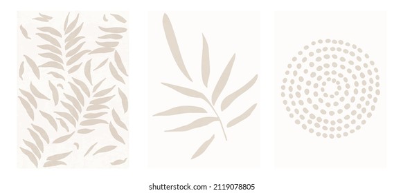 
Set of three botanical posters vector illustration. Foliage drawing and abstract shapes. Minimal, natural, leaves and ferns art print. Abstract plant design for background, wallpaper, card, wall art