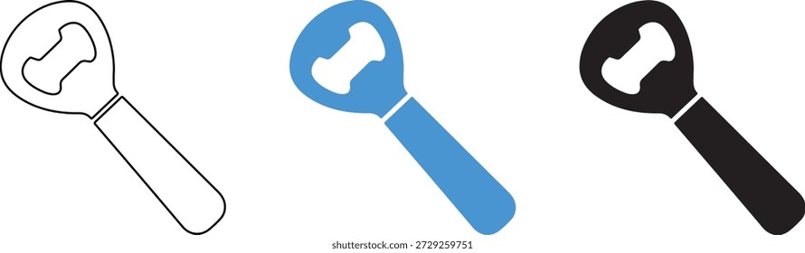 Set of Three Bottle Openers in Black White and Blue Colors