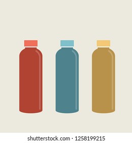 Set of three bottles with soda. Vector isolated illustration