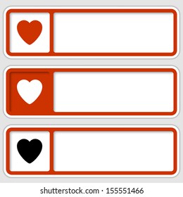 set of three boxes for any text with hearts