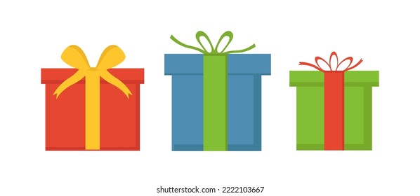 Set of three boxes with gifts on white background