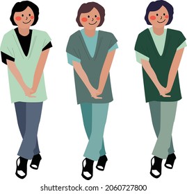 Juego de tres niños con ropa verde, ilustración vectorial