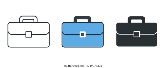 Set of three briefcases in varying styles: minimalist outline, vibrant blue, and classic dark tone.