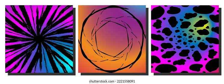 Conjunto de tres ilustraciones abstractas brillantes. Fondo de degradado para texto, impresión, diseño. creatividad