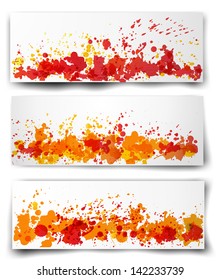 Set of three bright abstract paper-cut backgrounds in autumn colors. Vector illustration