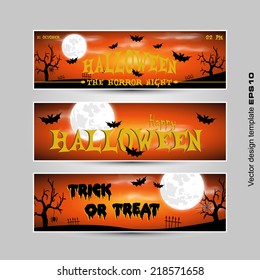 Set of three bright and colorful Halloween banners. Vector illustration
