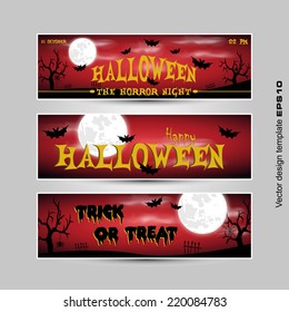 Set of three bright and colorful Halloween banners. Vector illustration