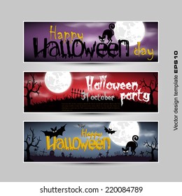 Set of three bright and colorful Halloween banners. Vector illustration