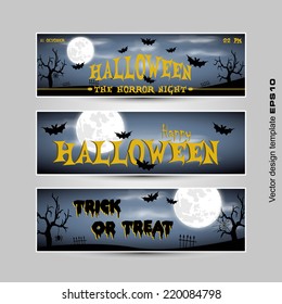 Set of three bright and colorful Halloween banners. Vector illustration