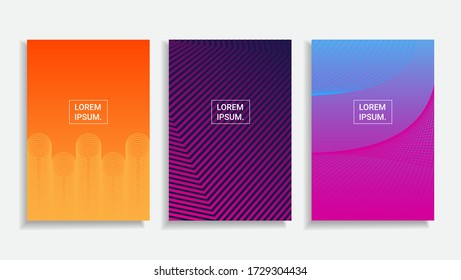 Set of Three Bright Geometric Vector Background. Contrast Creative Illustration with Radial Lines for Posters, Ads, Banners, Wallpapers and Covers.