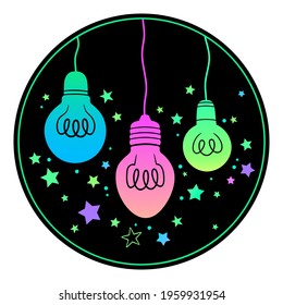 set of three bright glowing bulbs