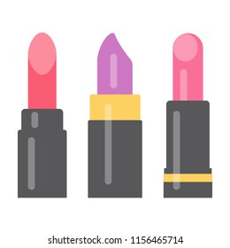 Set of three bright lipsticks. Vector illustration.
