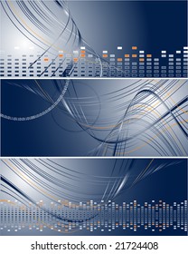 set of three bright wavy vector striped banners. Elements for design