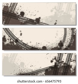 Set of three brown tire track banners