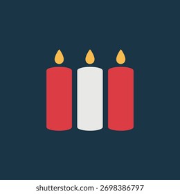 Conjunto de tres velas de pilar ardiente en rojo y blanco, ideal para Navidades festivas Festiva Graphics, celebraciones de invierno y fondos decorativos.