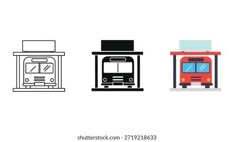 Conjunto de tres ilustración de estación de autobús