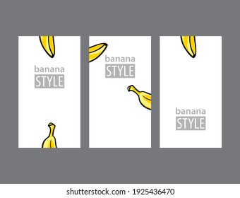 set of three business cards with yellow bananas 
on a white background, vector