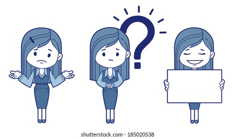 Set of three business character girls. Flat design