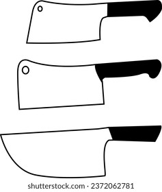 Set of Three Butcher Knives Vector Illustration | A vector collection featuring three different butcher knives, perfect for culinary and kitchen-themed projects.